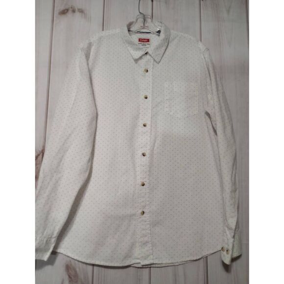 Wrangler Shirt Men's Large White Tan Button Front Rodeo - Picture 1 of 8